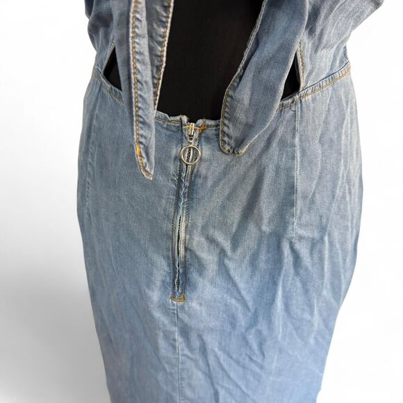 Zara M Blue Denim Dress with Open Back and Tie-up Detail - Picture 6 of 9